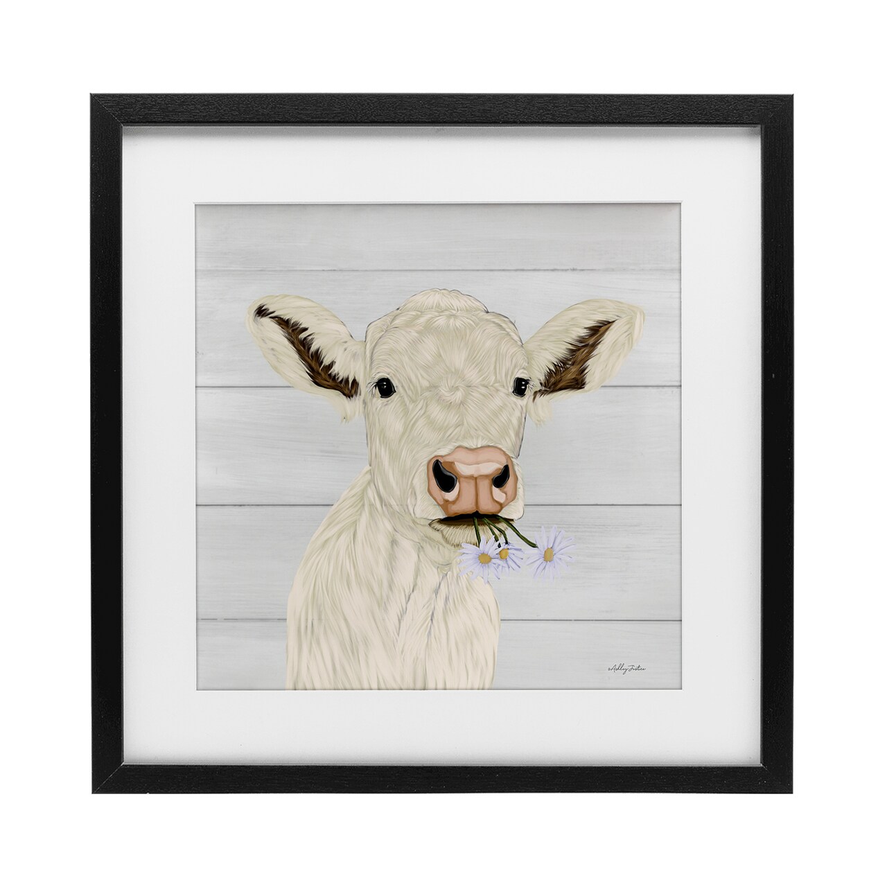 Stupell Industries Opal Baby Cow Portrait Framed Print Under Glass, design by Ashley Justice